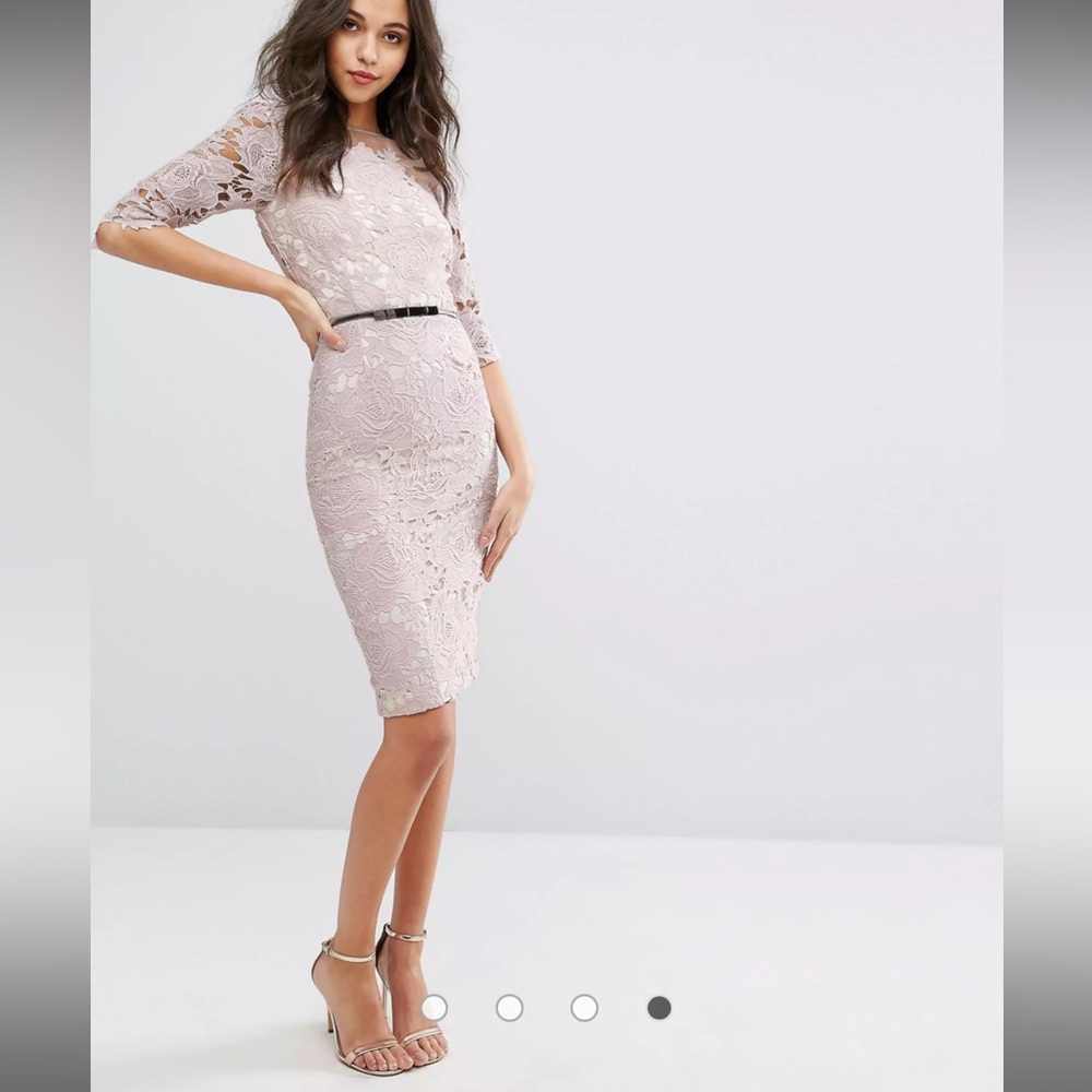Little mistress crochet midi dress with belt.